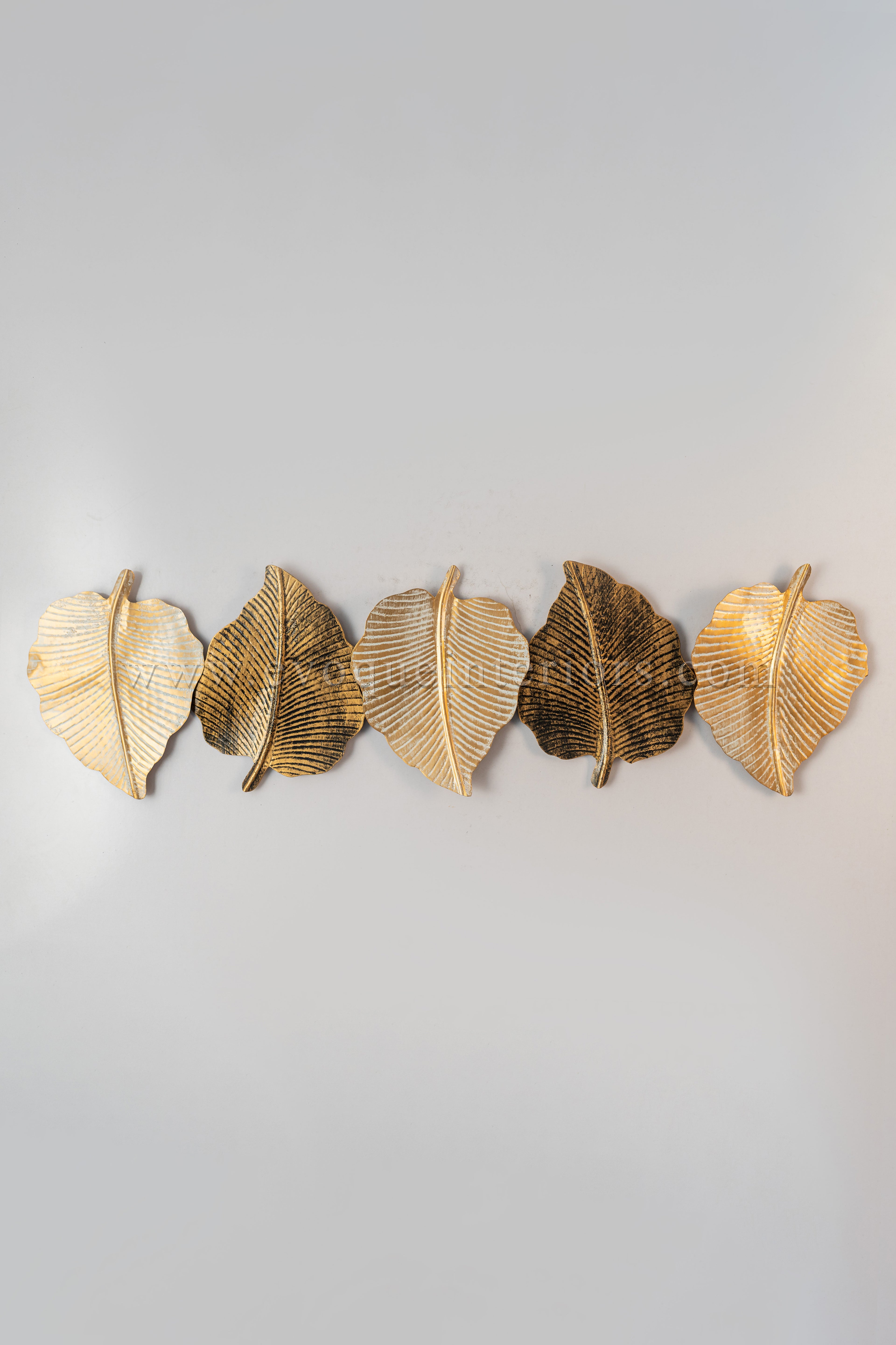 Golden Harmony Leaf Wall Art – Metallic Finish-WA46