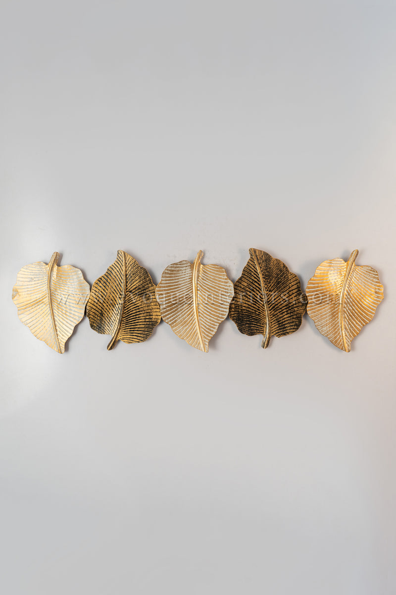 Golden Harmony Leaf Wall Art – Metallic Finish-WA46