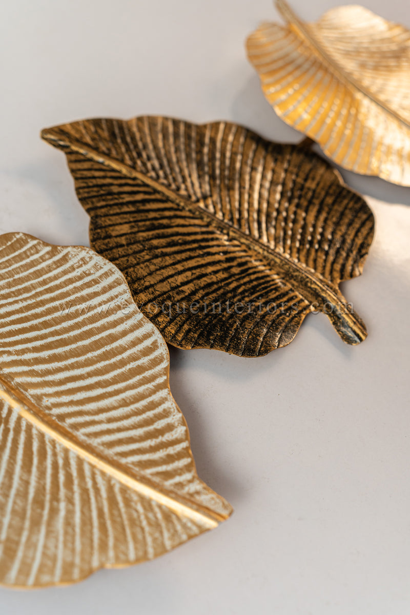 Golden Harmony Leaf Wall Art – Metallic Finish-WA46