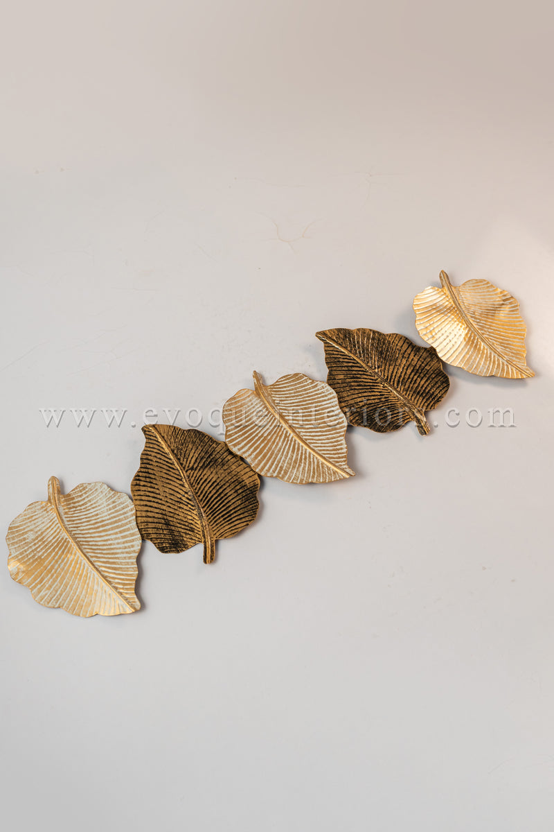 Golden Harmony Leaf Wall Art – Metallic Finish-WA46