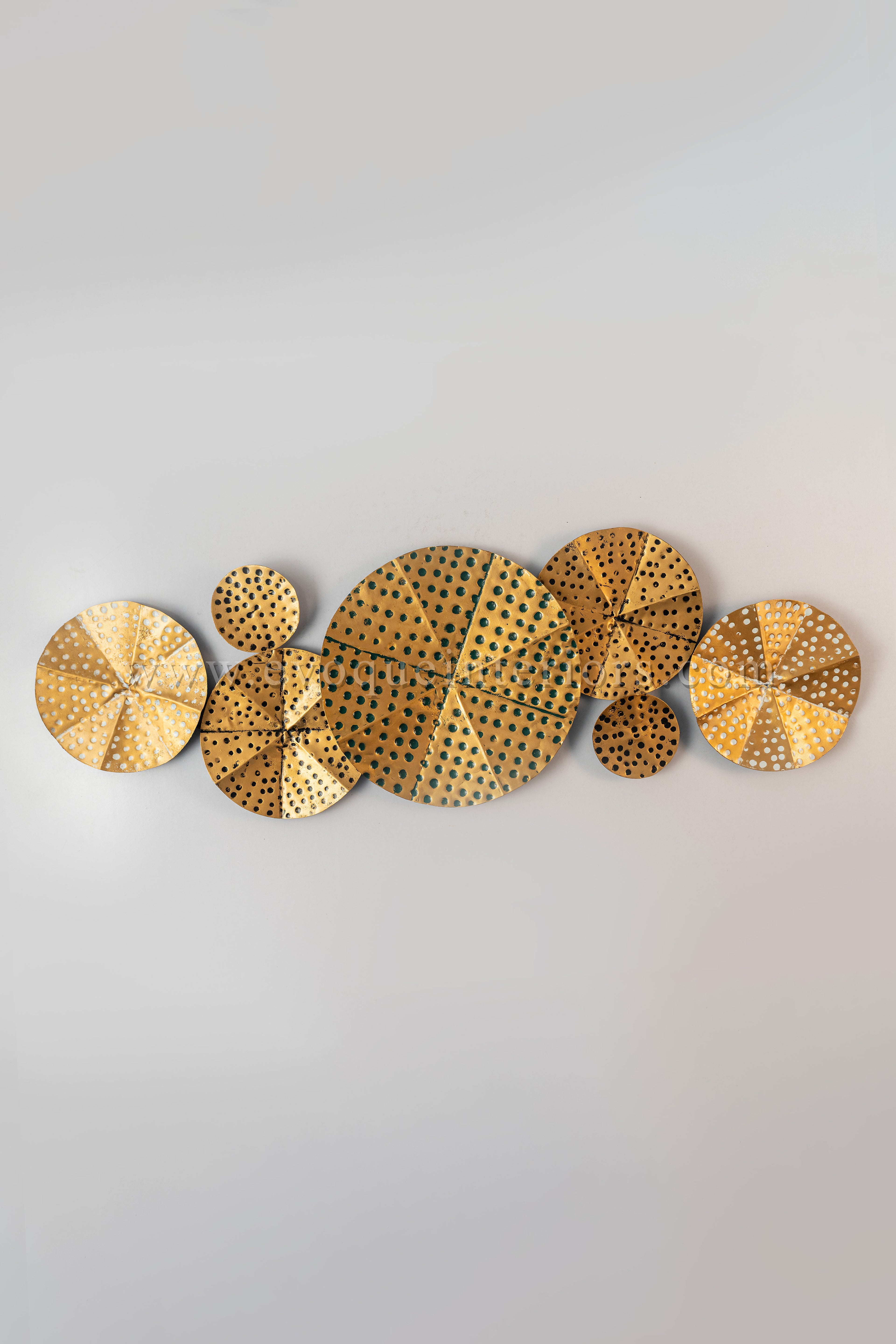Solar Bloom Metal Wall Art – Perforated Gold Disc Cluster-WA47