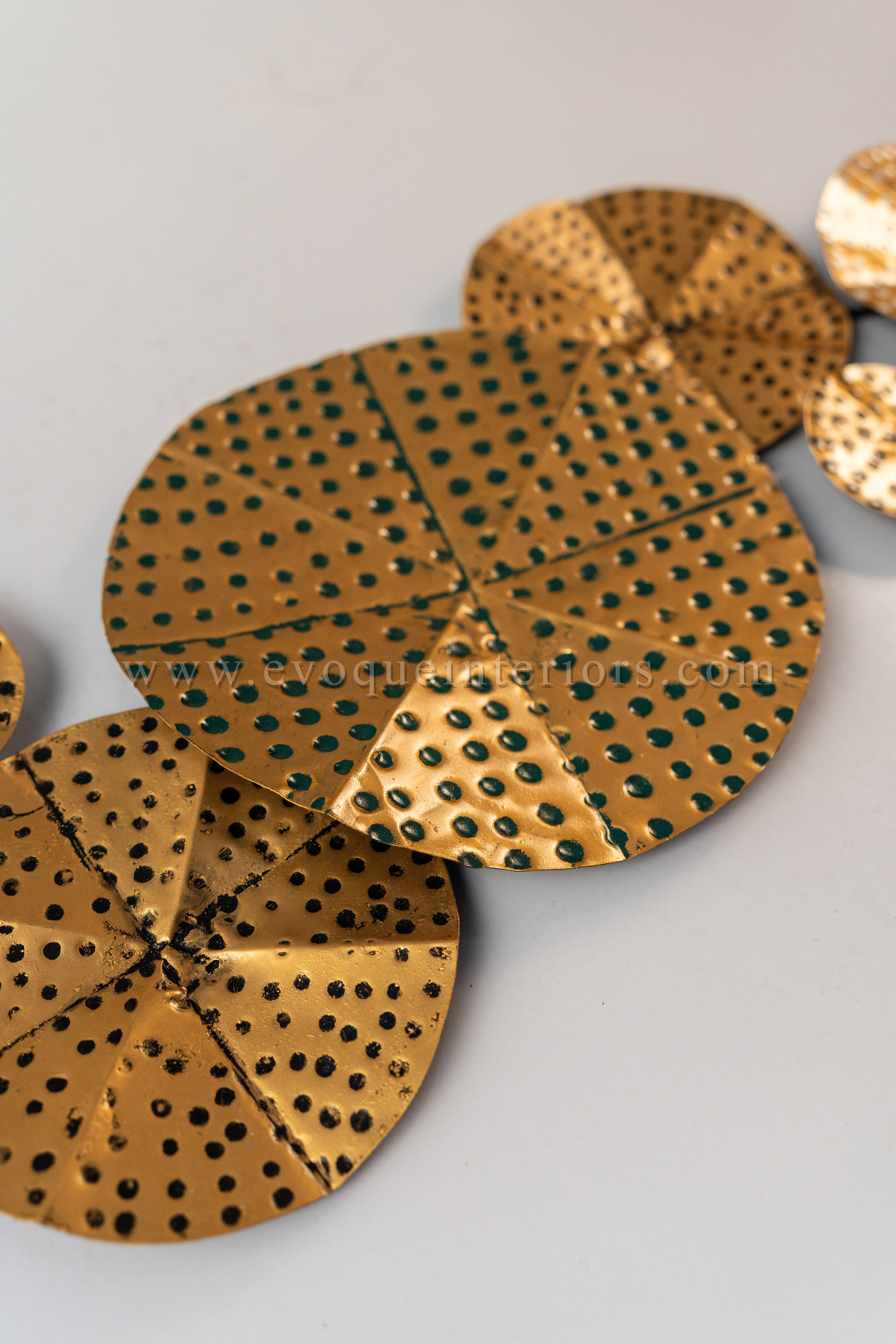 Solar Bloom Metal Wall Art – Perforated Gold Disc Cluster-WA47