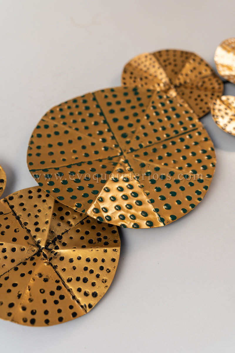 Solar Bloom Metal Wall Art – Perforated Gold Disc Cluster-WA47