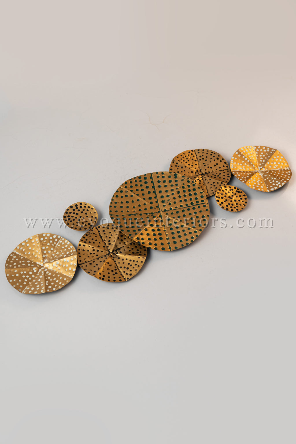Solar Bloom Metal Wall Art – Perforated Gold Disc Cluster-WA47