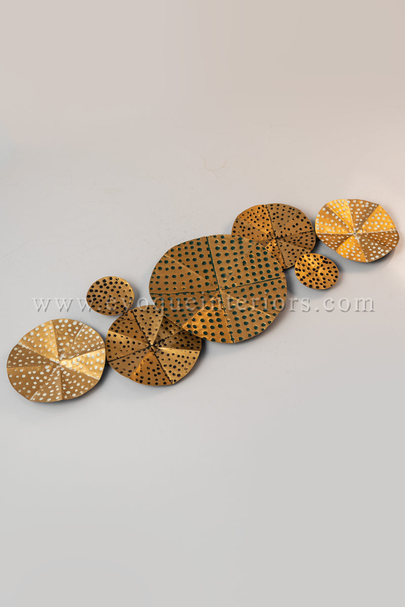Solar Bloom Metal Wall Art – Perforated Gold Disc Cluster-WA47