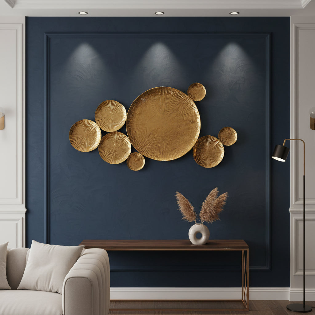 Luxe Golden Metallic Wall Art – Radiant Disc Cluster-WA2