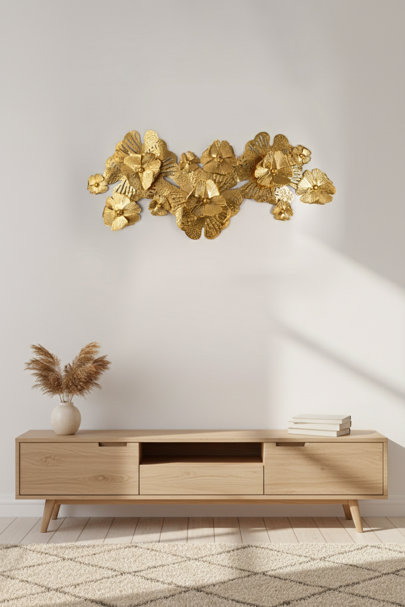 Lustra Gold Floral Metal Wall Art – 52" x 26"-WA54