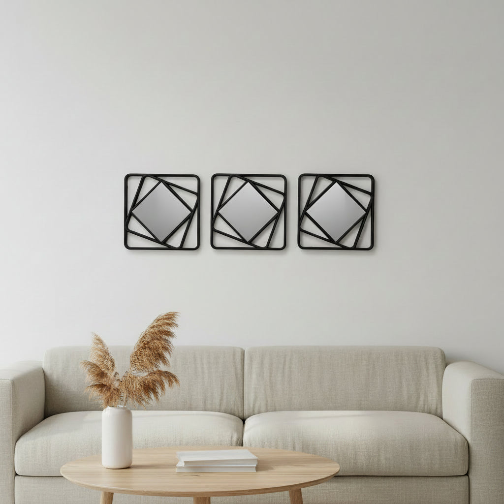 3 Geometric Black Wall Mirrors-WM5