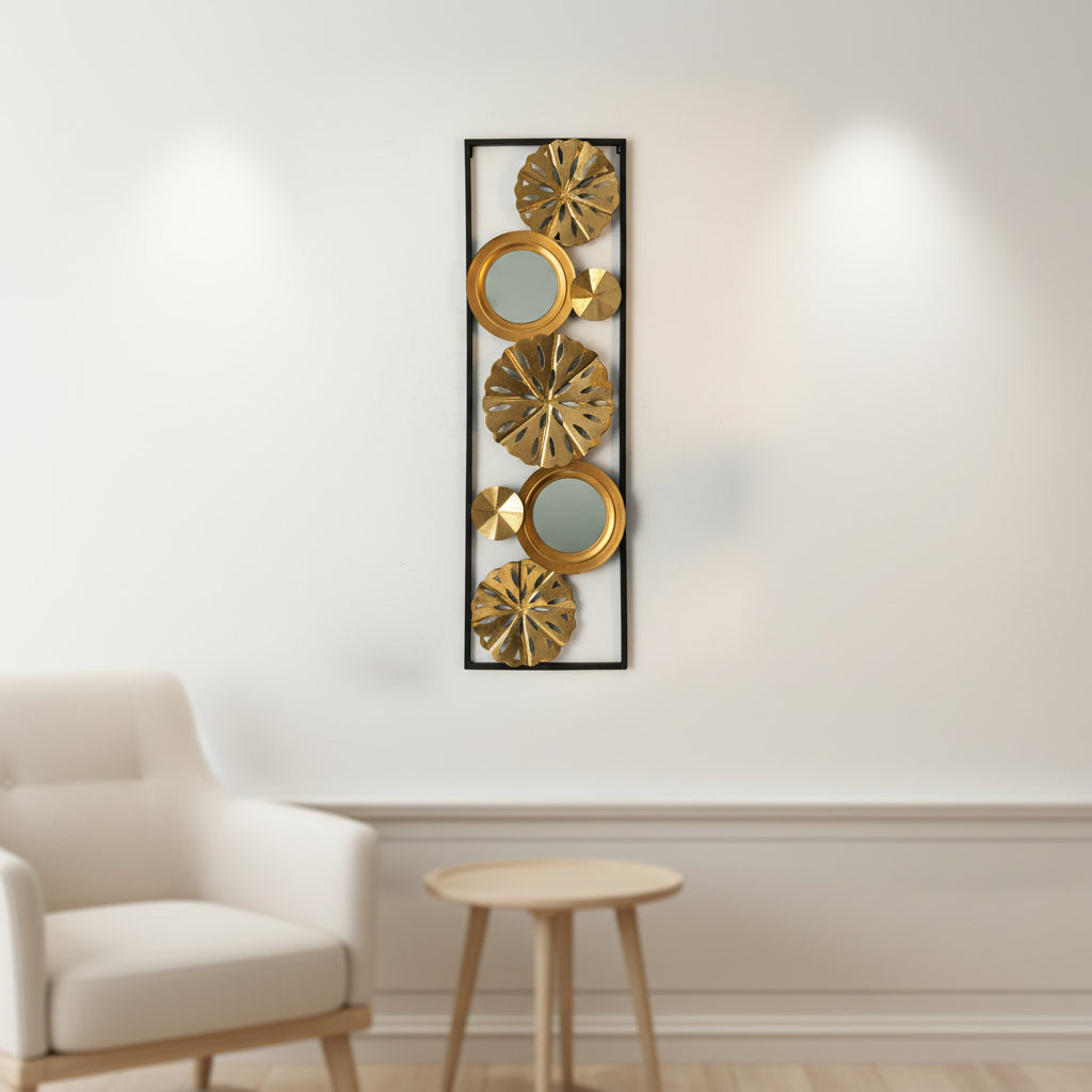 Golden Bloom Mirror Wall Art Panel-WA35