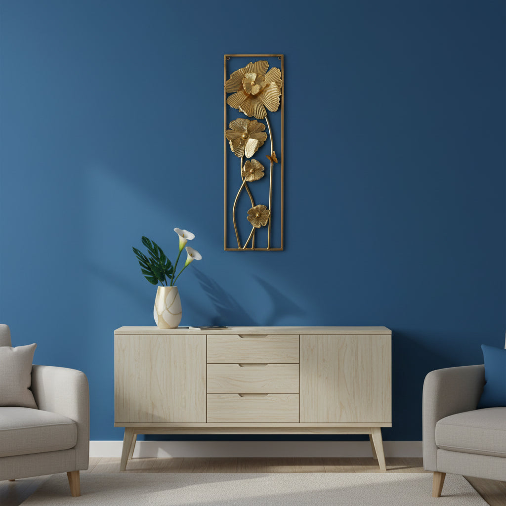 Gold Floral Metal Wall Art Panel-WA41